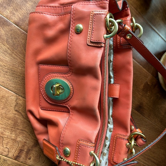 Coach Peyton Coral Leather Satchel with Brass Hardware. - Picture 5 of 13